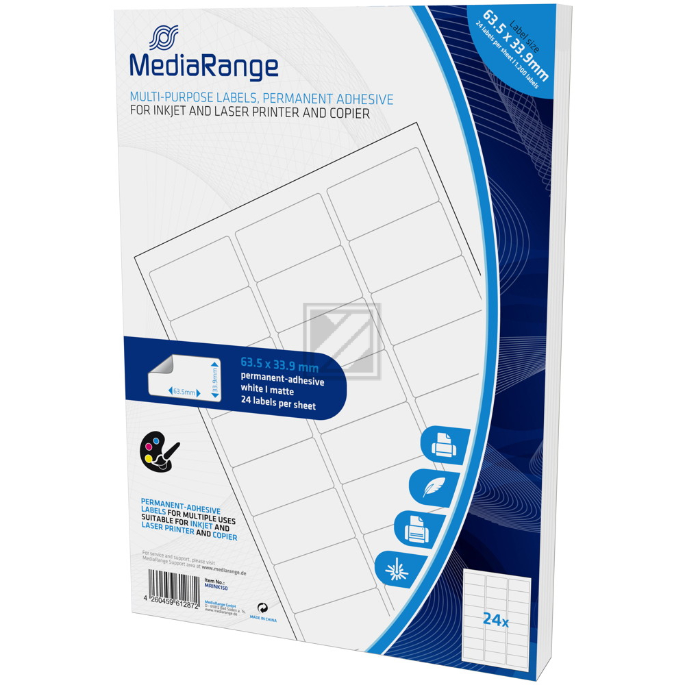 MEDIARANGE ETIKETTEN 63,5x33,9mm WEISS MRINK150 1200Stk universal stark haftend