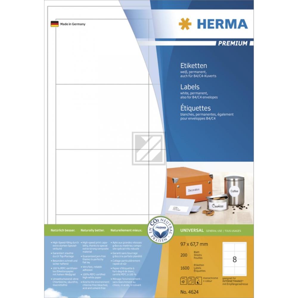 Herma Etiketten A4 weiß 97 x 67,7 mm Papier matt Inh.1600 Premium