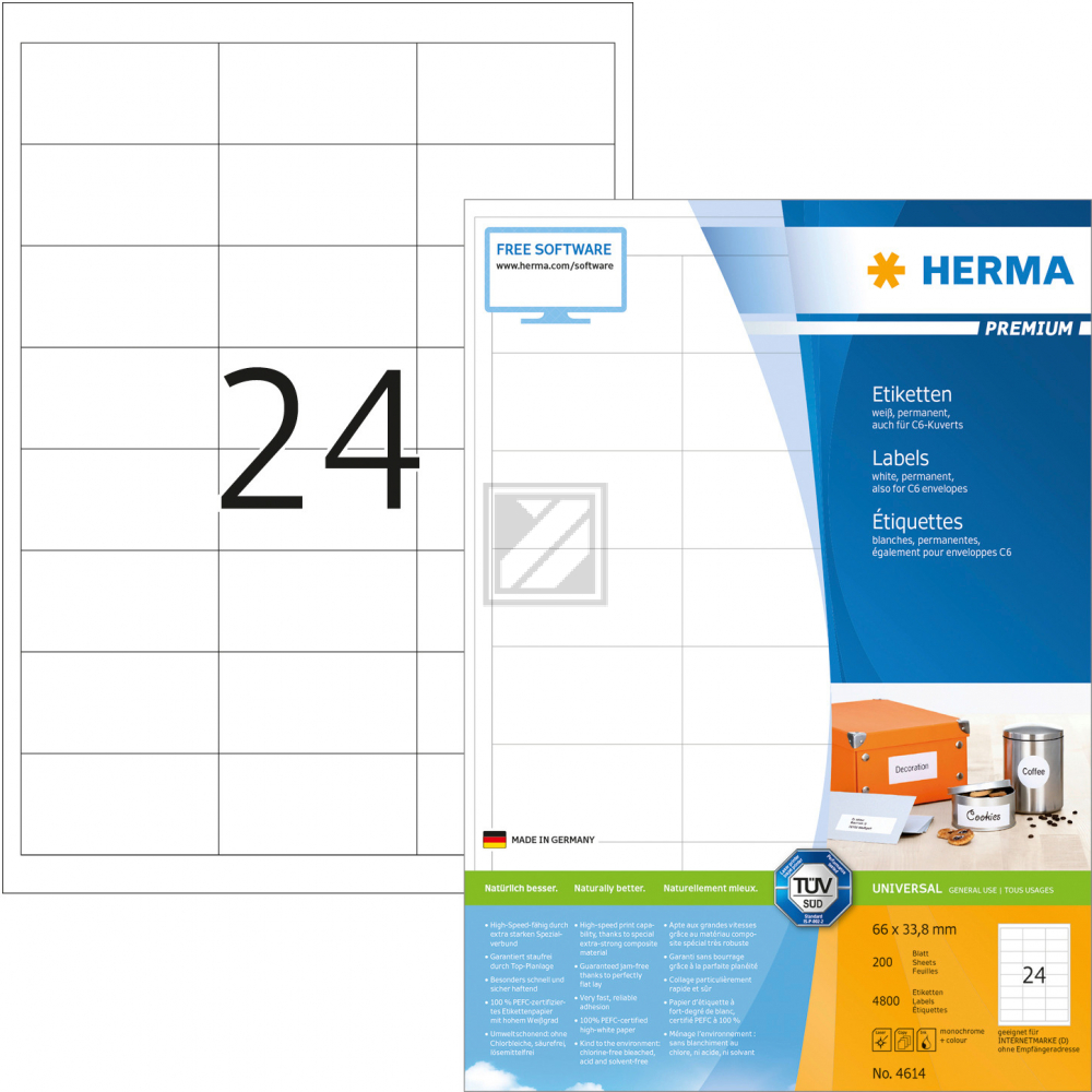 Herma PREMIUM ETIKETTEN A4 200 66x33,8