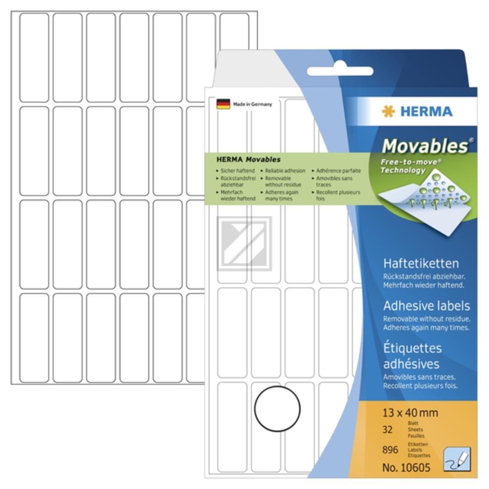 Herma Vielzwecketiketten weiß 13 x 40 mm ablösbar Papier Inh.896