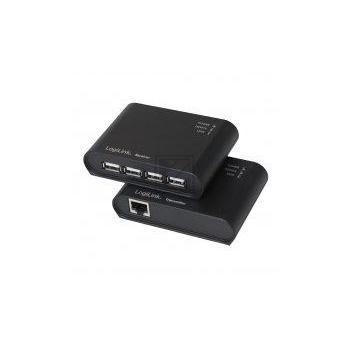 LogiLink USB 2.0 Extender mit integriertem 4-Port USB 2.0 Hub und Netzteil