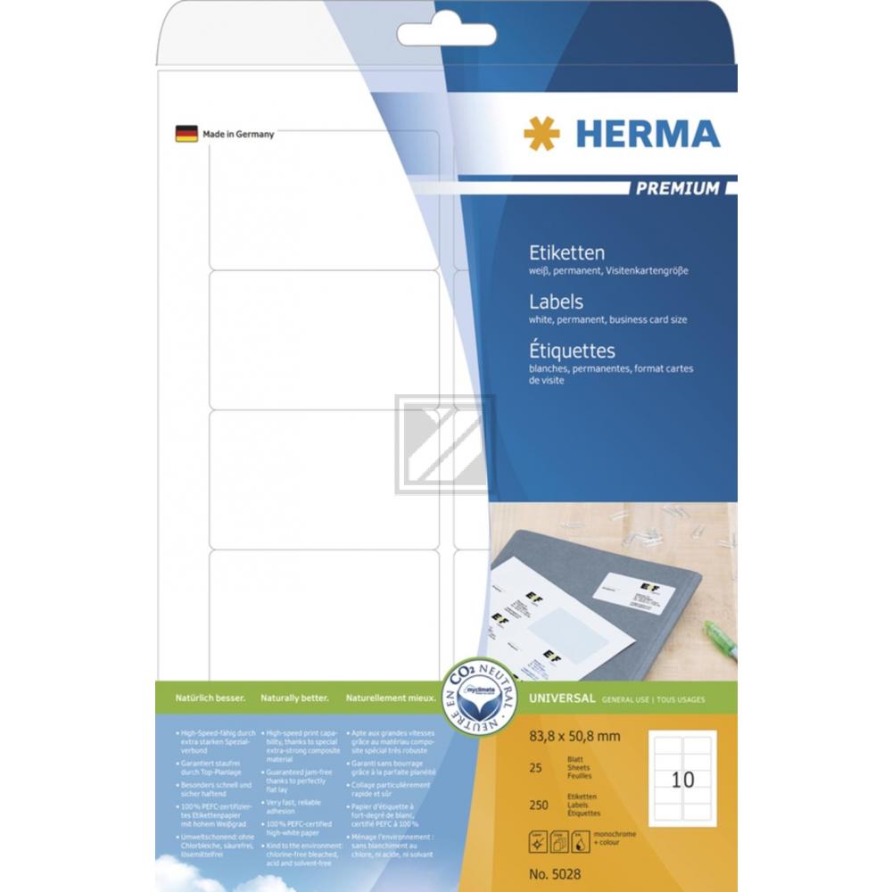 Herma Etiketten A4 weiß 83,8 x 50,8 mm Papier matt Inh.250 Premium