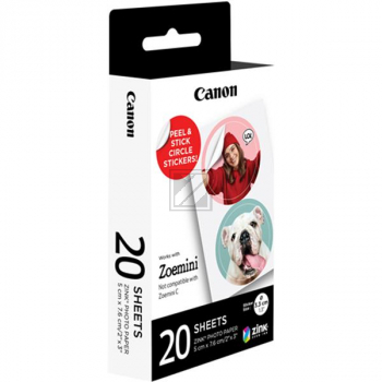 Canon Zink Papier (Zink Papier) weiß 20 Blatt 33mm x 33mm (4967C003, ZP-2030-2C)