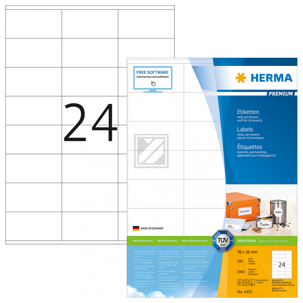 Herma Etiketten Superprint weiß 70,0 x 36,0 mm Inh.2400
