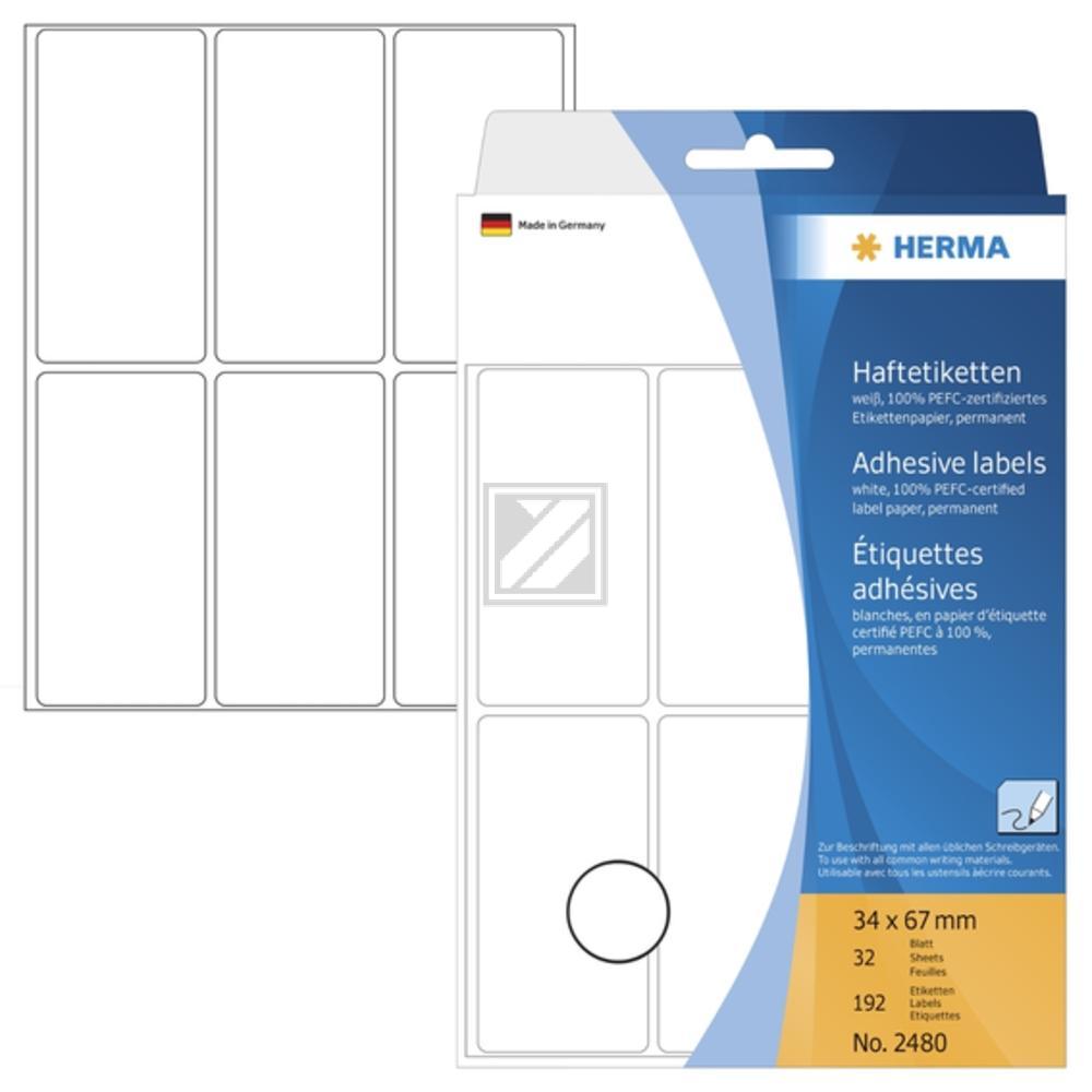 Herma Vielzwecketiketten weiß 34 x 67 mm Papier matt Inh.192