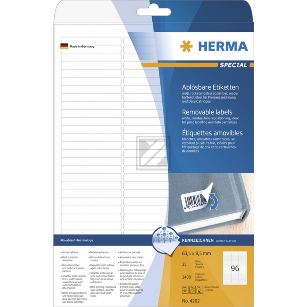 Herma Etiketten A4 weiß 63,5 x 8,5 mm ablösbar Papier Inh.2400