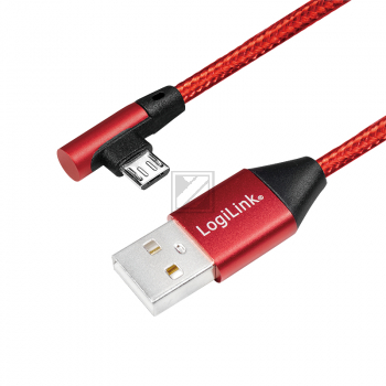 LogiLink USB Kabel, USB 2.0 zu micro-USB gewinkelter Stecker 0,3 m, rot