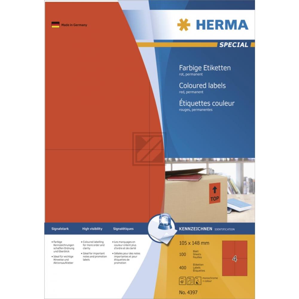 Herma Etiketten A4 rot 105 x 148 mm Papier matt Inh.400