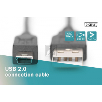 DIGITUS USB 2.0 connection cable type A - mini B 5pin M/M 3m USB 2.0 conform bl