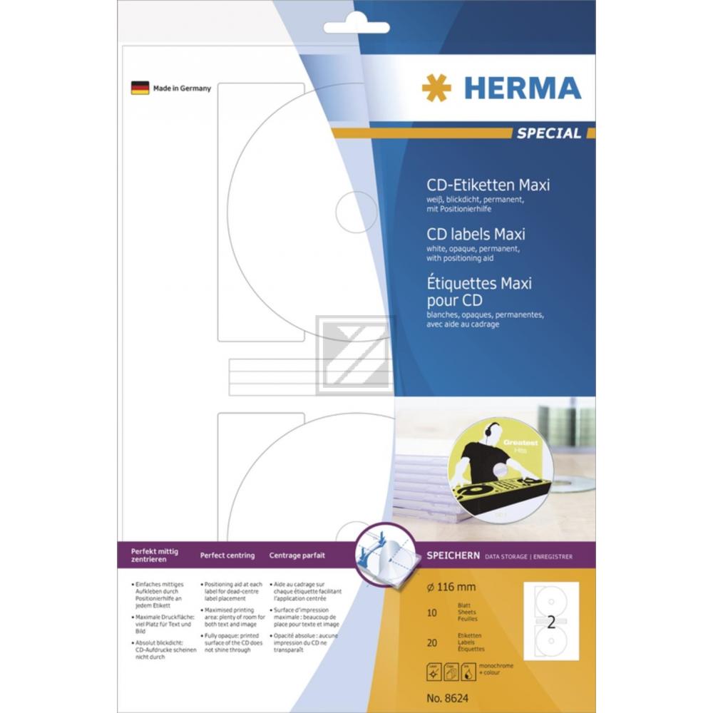 Herma CD-Etiketten Maxi A4 weiß ø 116 mm Papier matt Inh.20 blickdicht