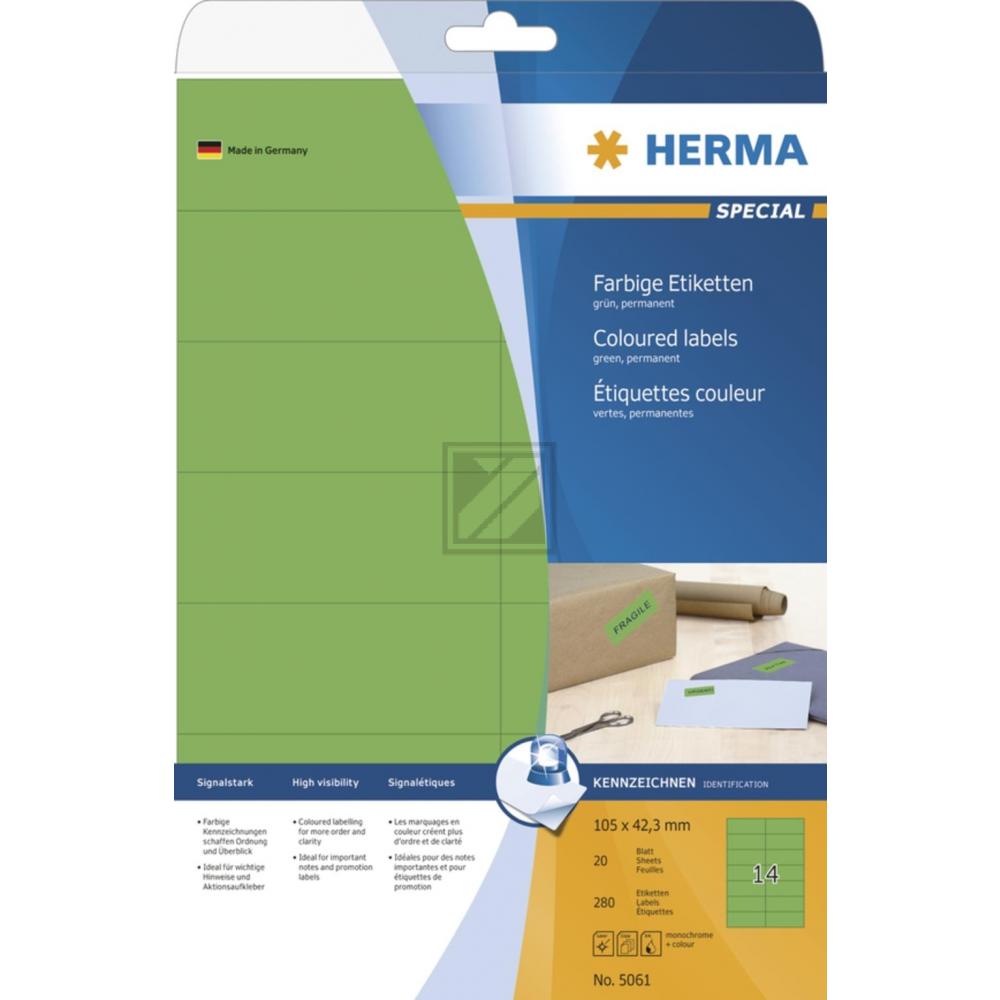 Herma Etiketten A4 grün 105 x 42,3 mm Papier matt Inh.280