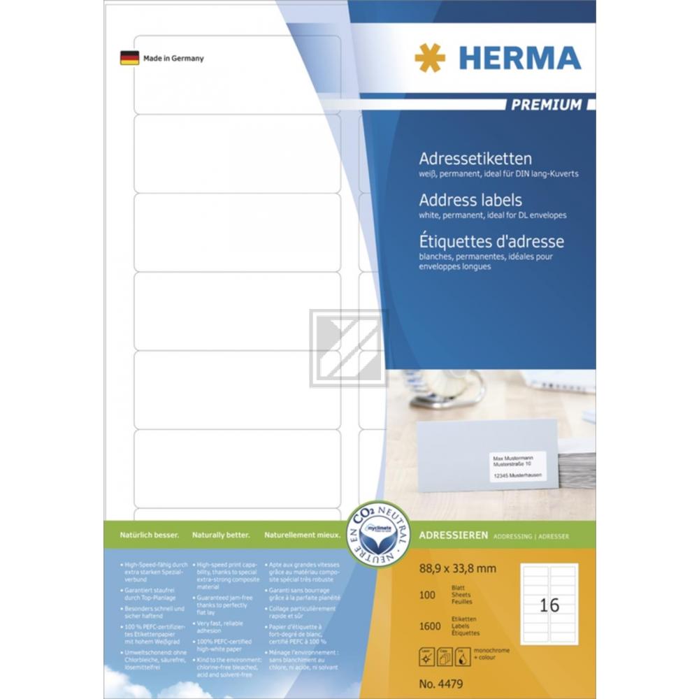 Herma Etiketten A4 weiß 88,9 x 33,8 mm Papier matt Inh.1600
