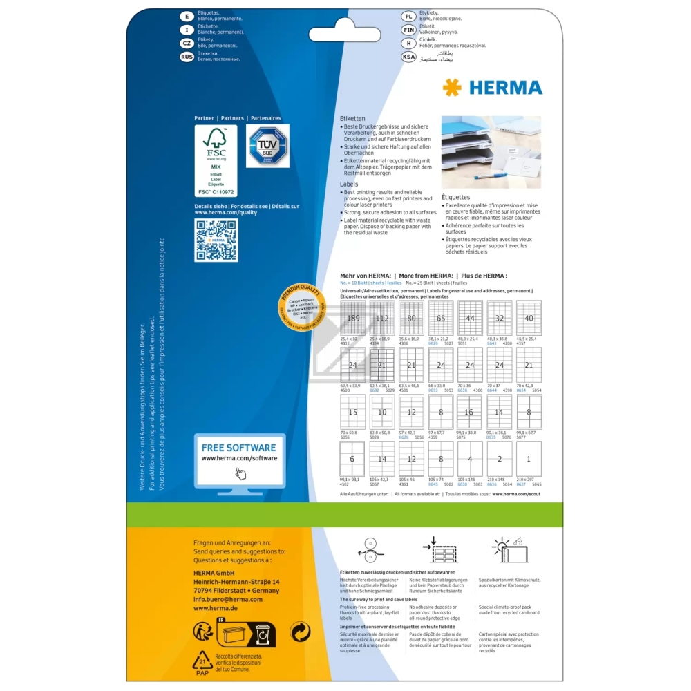 Herma PREMIUM ETIKETTEN A4 25 63,5x33,9