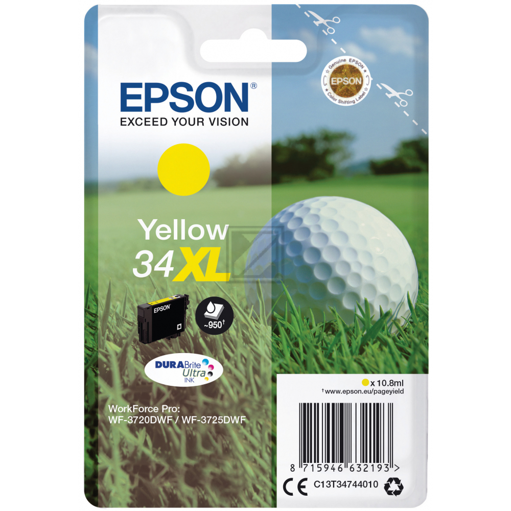 Epson Tintenpatrone gelb HC (C13T34744020, T3474)