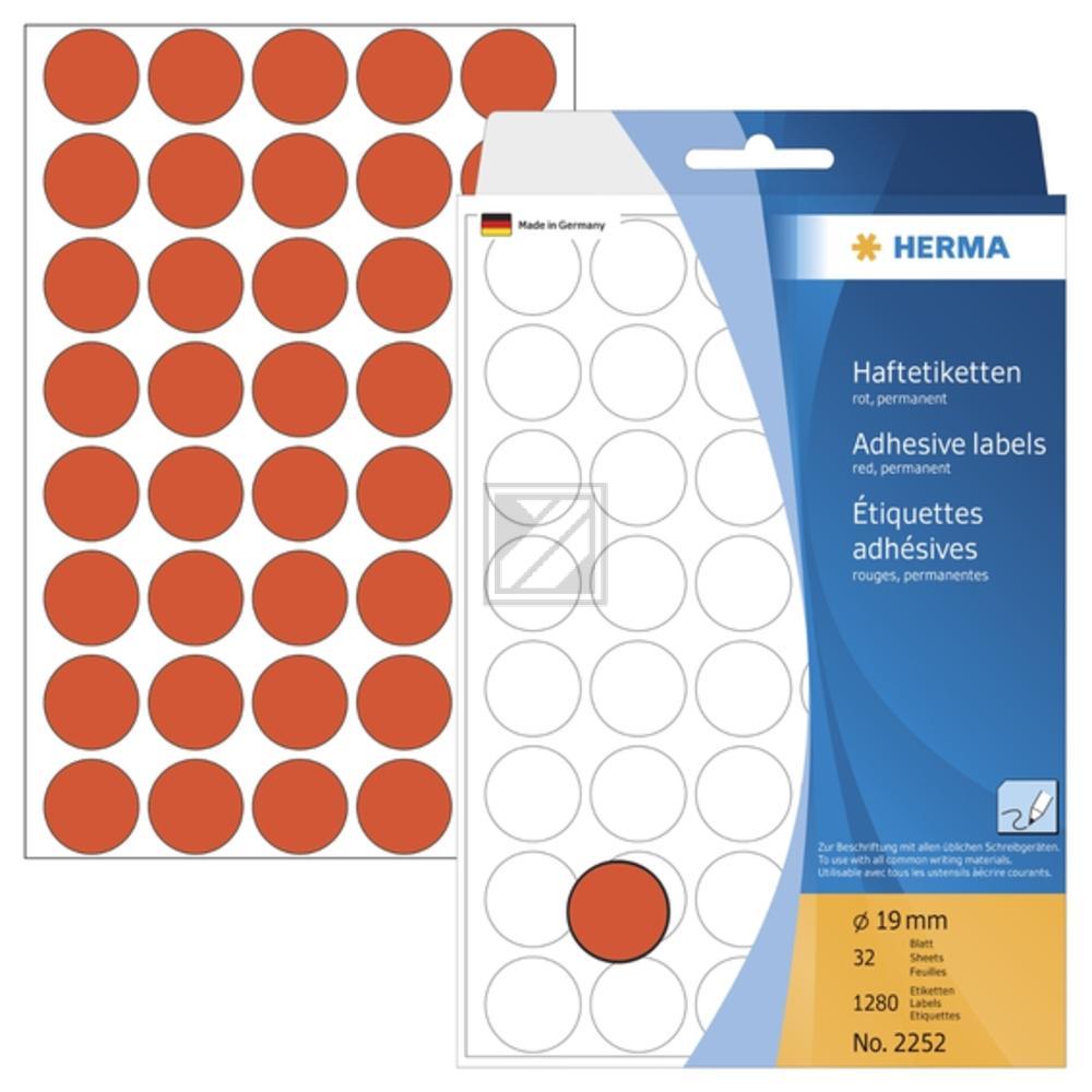 Herma Vielzwecketiketten rot ø 19 mm rund Papier matt Inh.1280