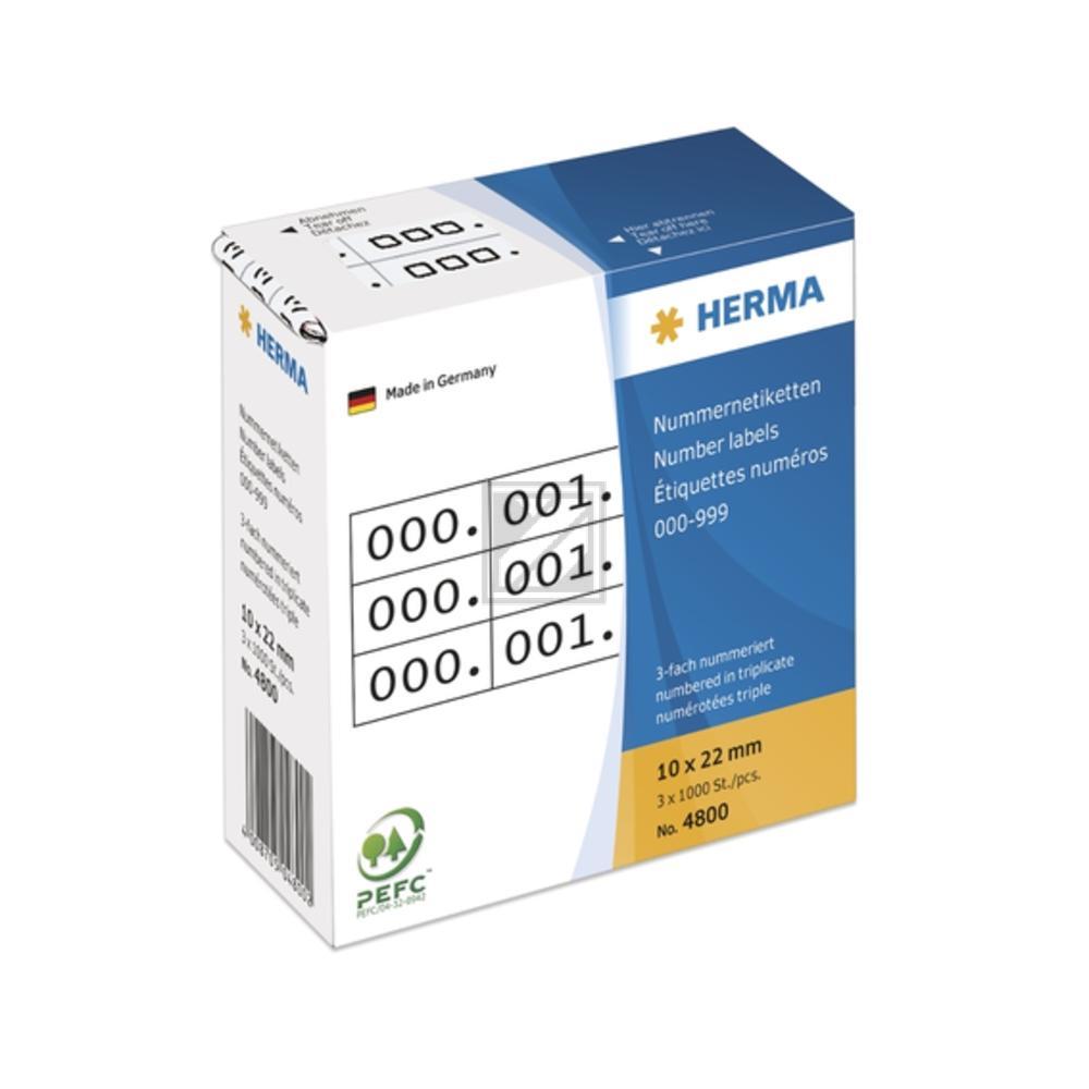 Herma Nummernetiketten 3-fach 10 x 22 mm selbstklebend weiß/schwarz