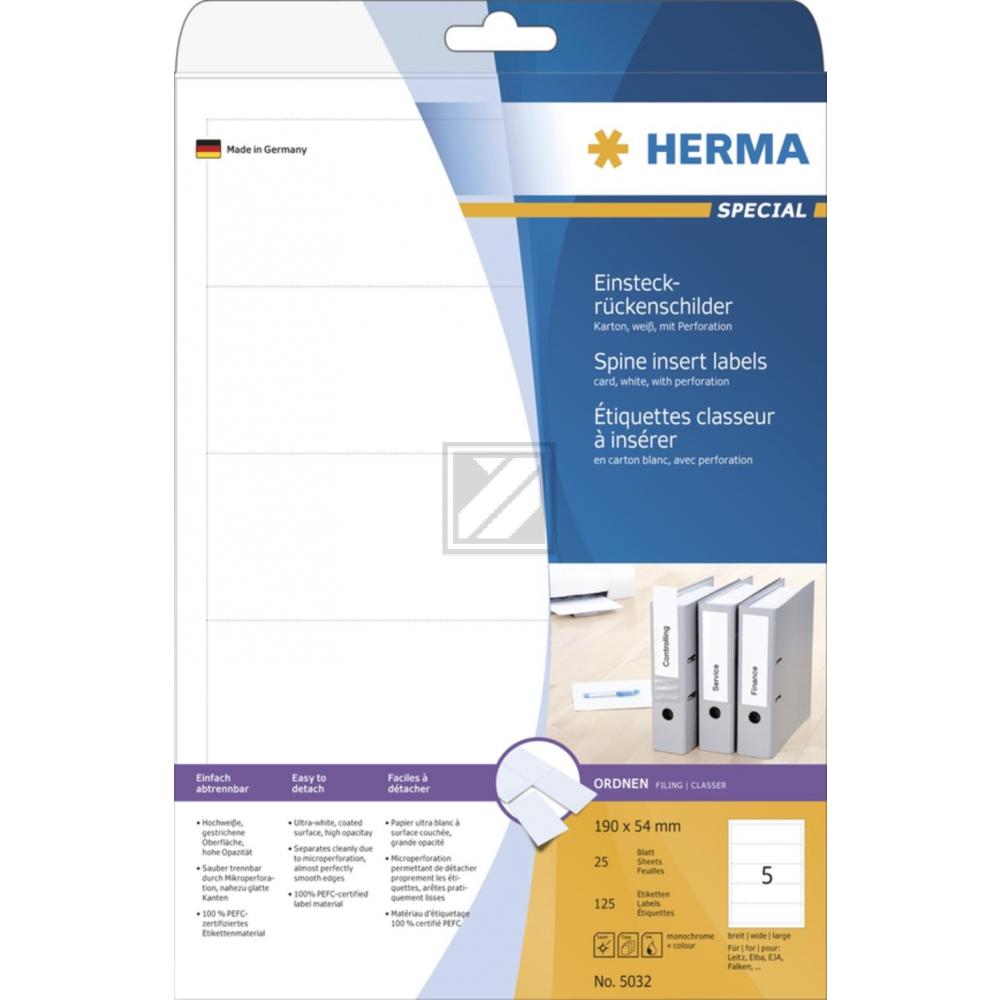 Herma Einsteckrückenschilder A4 weiß 54 x 190 mm Karton Inh.125 St. nicht klebend