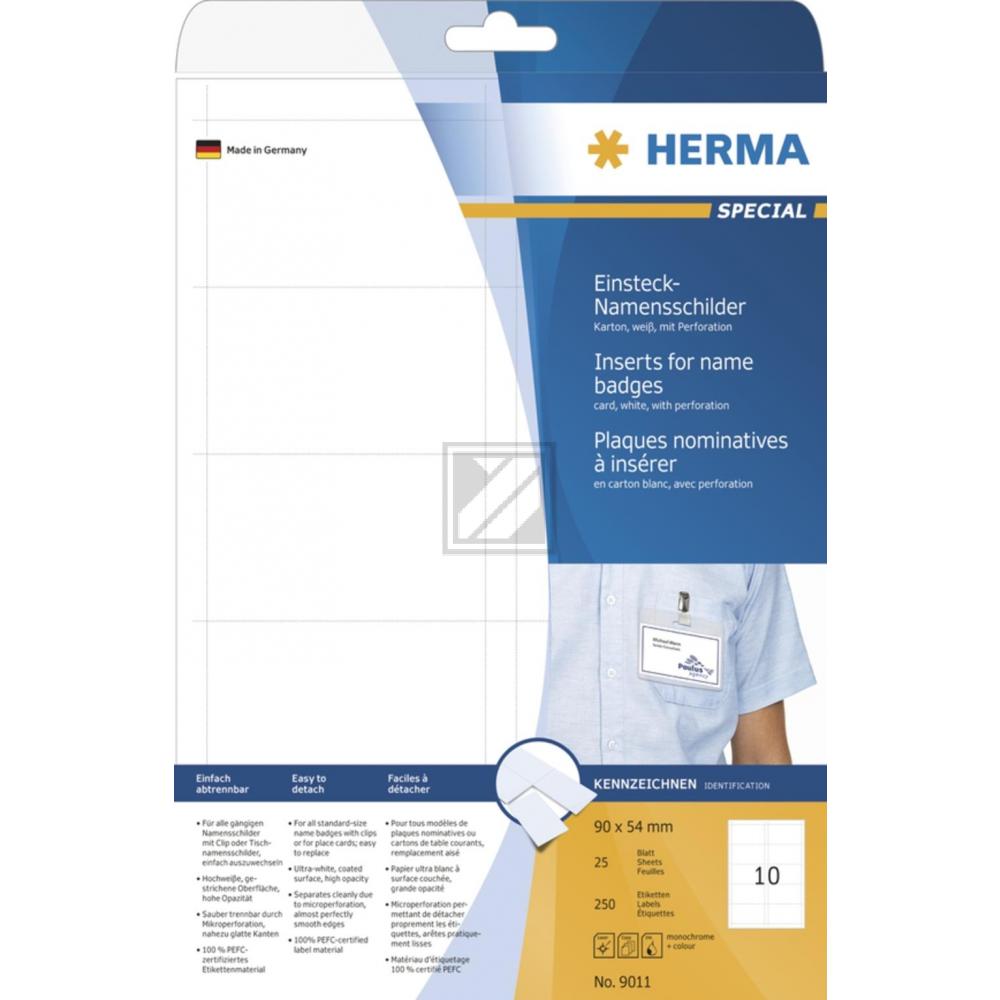 Herma Namens-Einsteckschilder A4 weiß 90 x 54 mm Karton Inh.250 nicht klebend