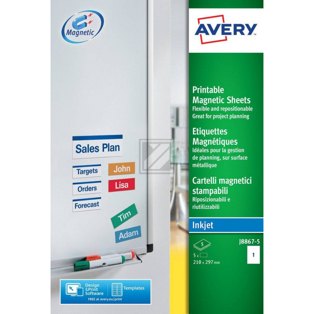 AZ Magnetschilder J8867-5 weiß Inh.5 210 x 297mm Avery Zweckform