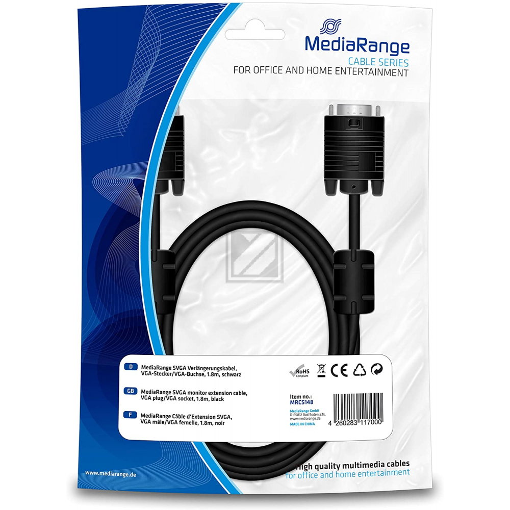 MEDIARANGE VGA VERLAENGERUNGSKABEL 1,8m MRCS148 schwarz