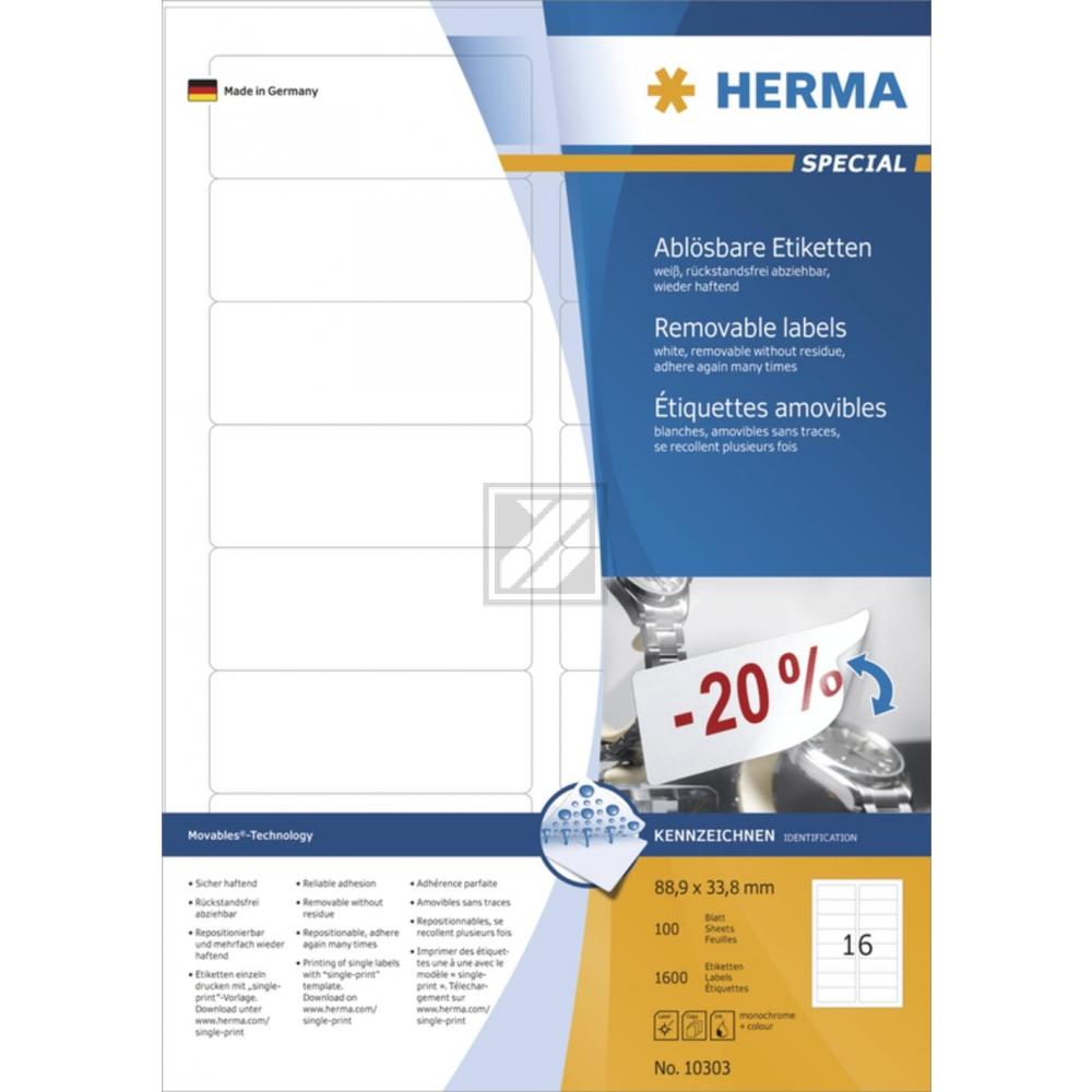 Herma Etiketten A4 weiß 88,8 x 33,8 mm ablösbar Papier Inh.1600