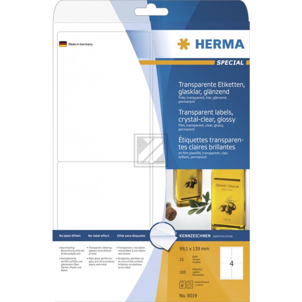 Herma Folien-Etiketten A4 99,1 x 139 mm transparent Inh.100 klar glänzend