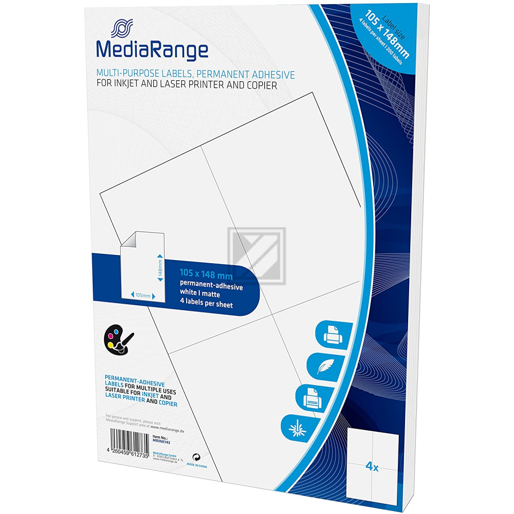 MEDIARANGE ETIKETTEN 105x148mm WEISS MRINK143 200Stk universal stark haftend