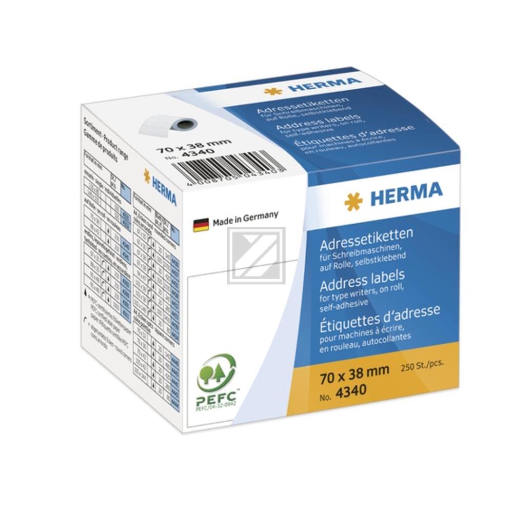Herma Adressetiketten Rolle 70 x 38 mm weiß Papier matt Inh.250