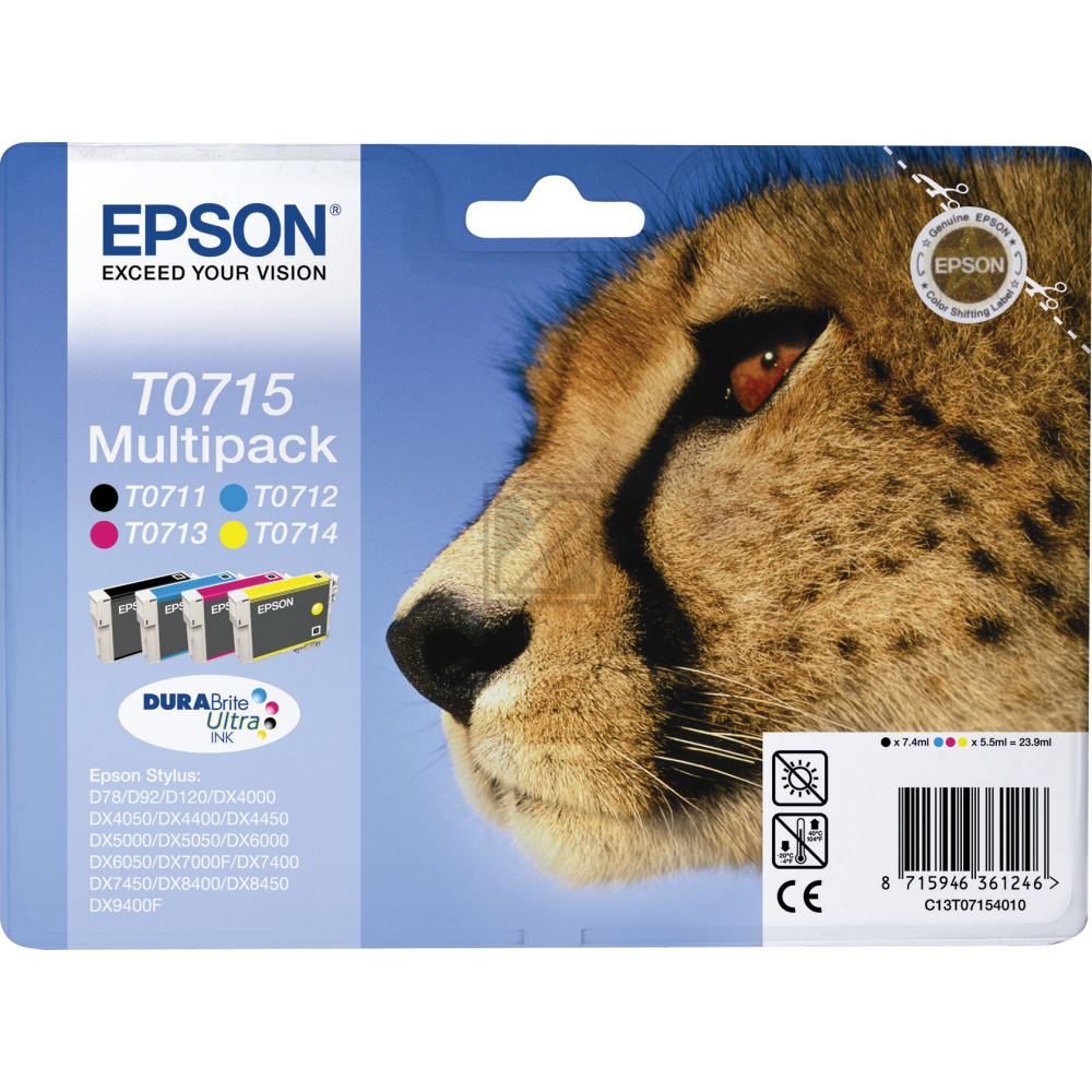 Epson Tintenpatrone gelb, magenta, schwarz, cyan (C13T07154022, T0715)