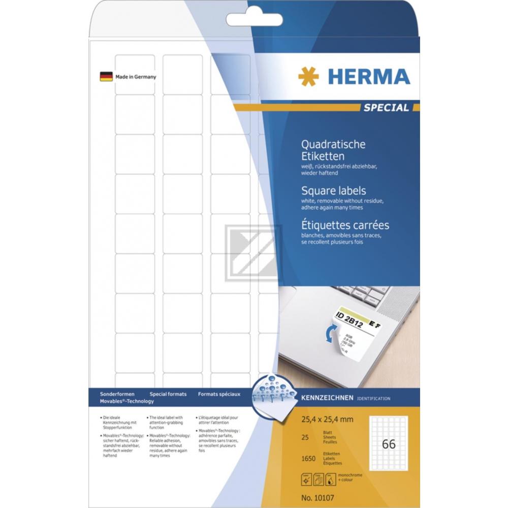 Herma Etiketten A4 weiß 25,4 x 25,4 mm ablösbar Papier Inh.1650 quadratisch