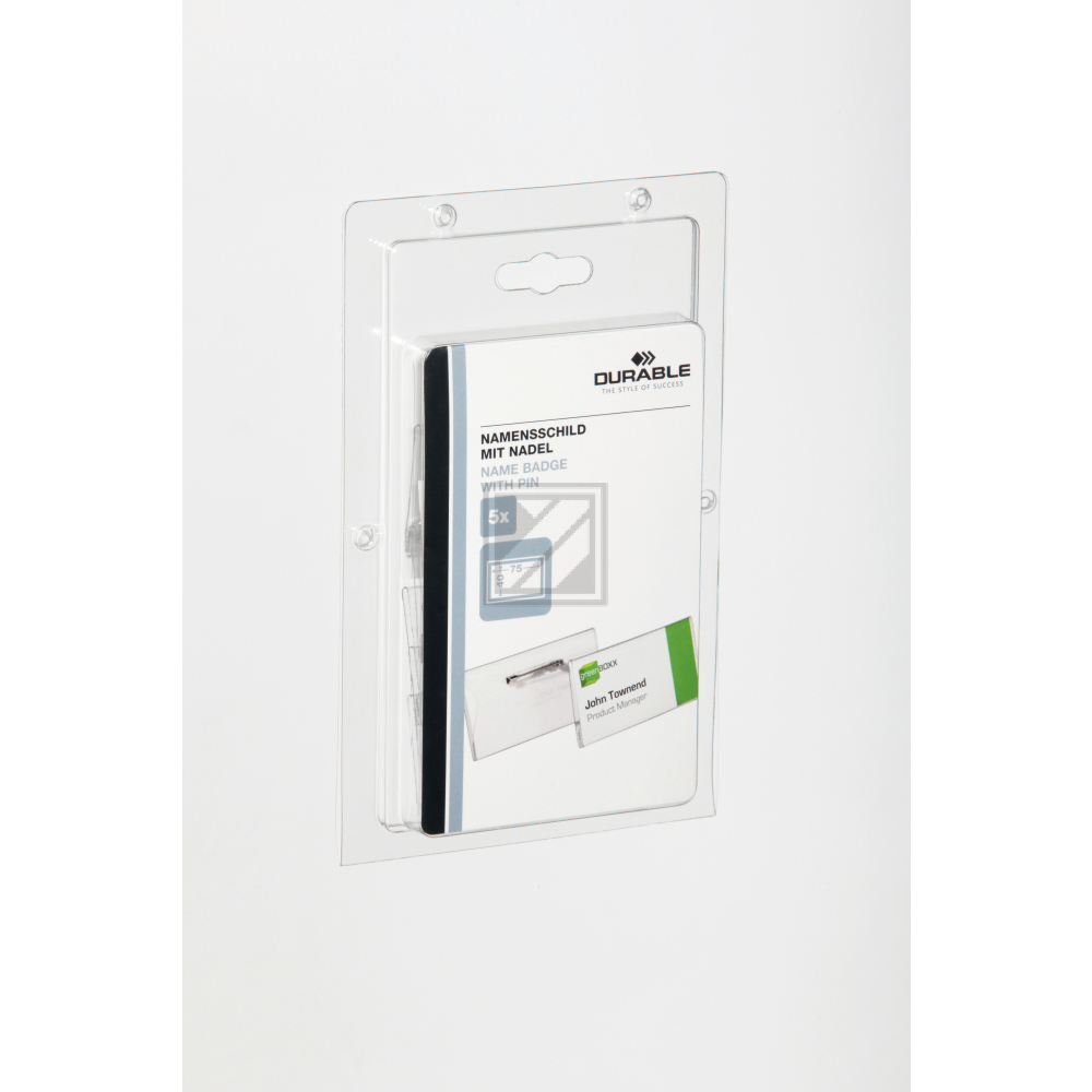 DURABLE Namensschild mit Nadel 8001/19 PVC, 40x75mm 100 Stk.