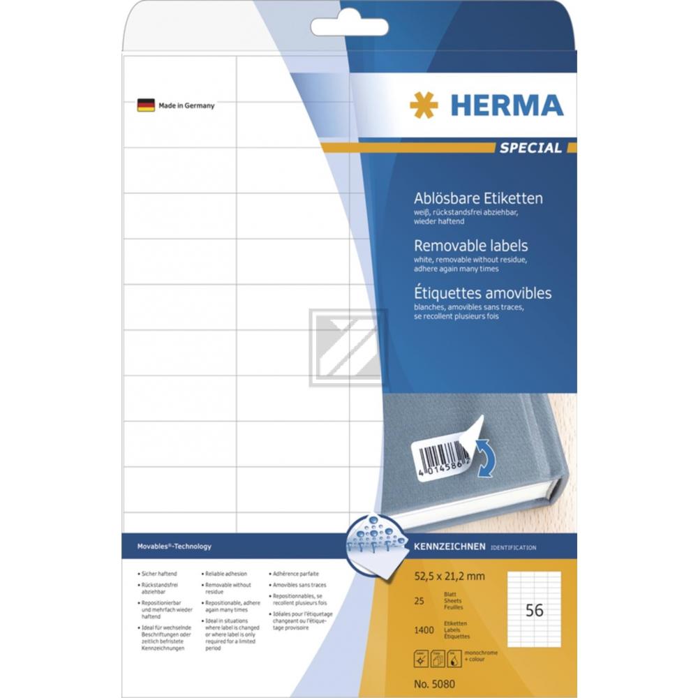 Herma Etiketten A4 weiß 52,5 x 21,2 mm ablösbar Papier Inh.1400