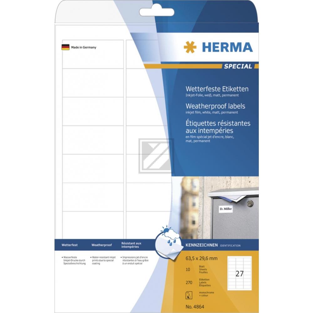 Herma Inkjet Etiketten A4 weiß 63,5 x 29,6 mm Folie matt Inh.270 wetterfest