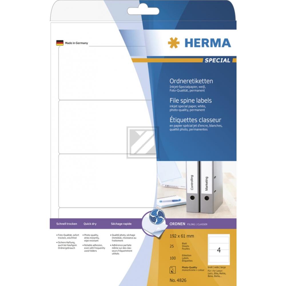 Herma Inkjet Ordneretiketten A4 weiß 192 x 61 mm Papier matt Inh.100