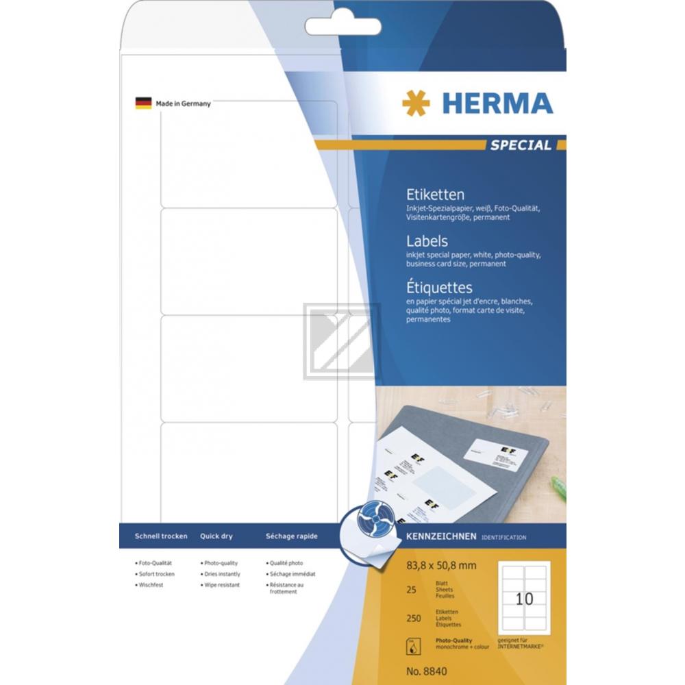 Herma Inkjet Etiketten A4 weiß 83,8 x 50,8 mm Papier matt Inh.250