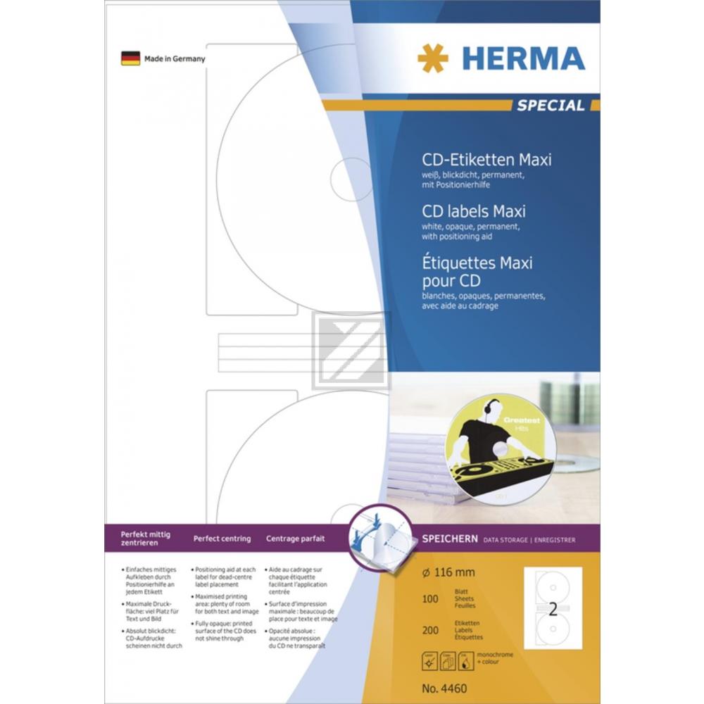 Herma CD/DVD-Etiketten Maxi ø 116 mm Papier blickdicht Inh.200