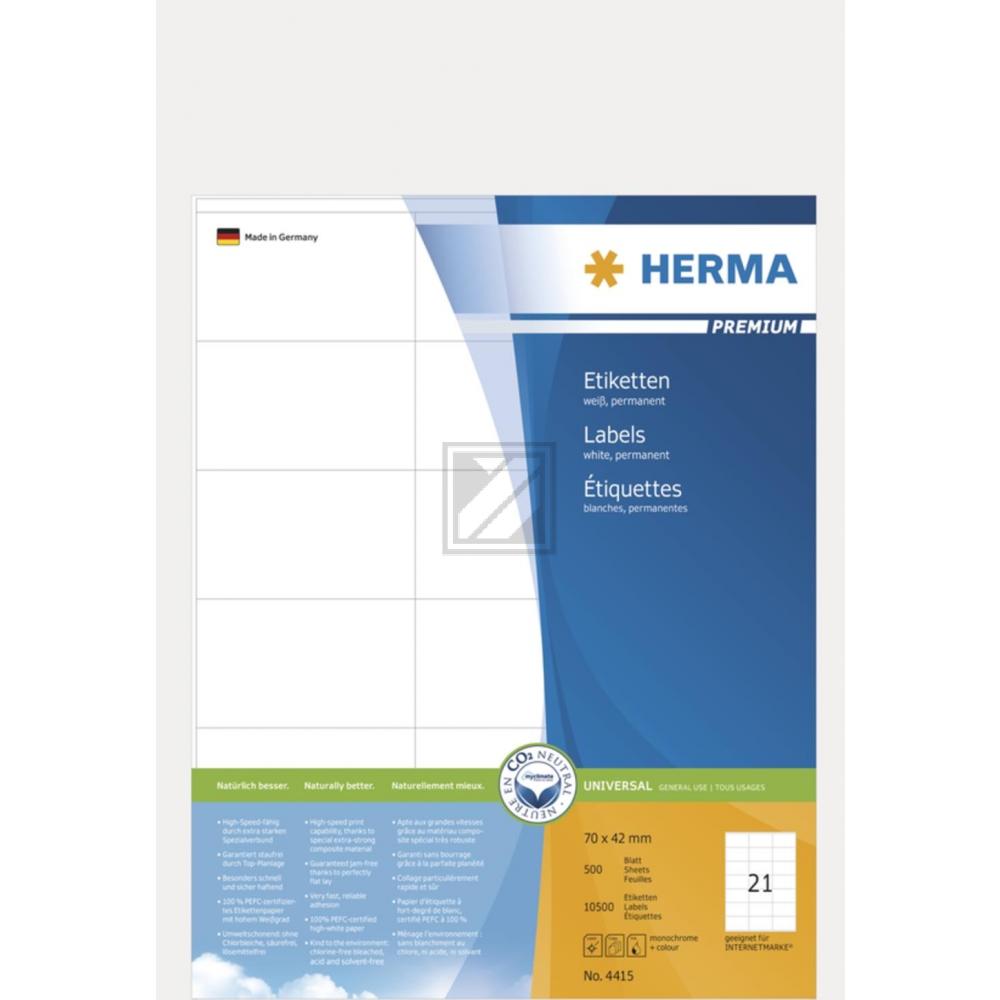 Herma Etiketten A4 weiß 70 x 42 mm Papier matt Inh.10500 Premium Etiketten