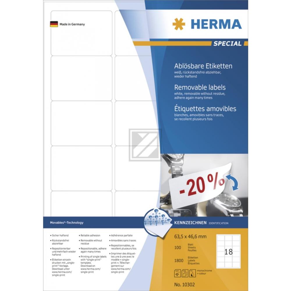 Herma Etiketten A4 weiß 63,5 x 46,6 mm ablösbar Papier Inh.1800