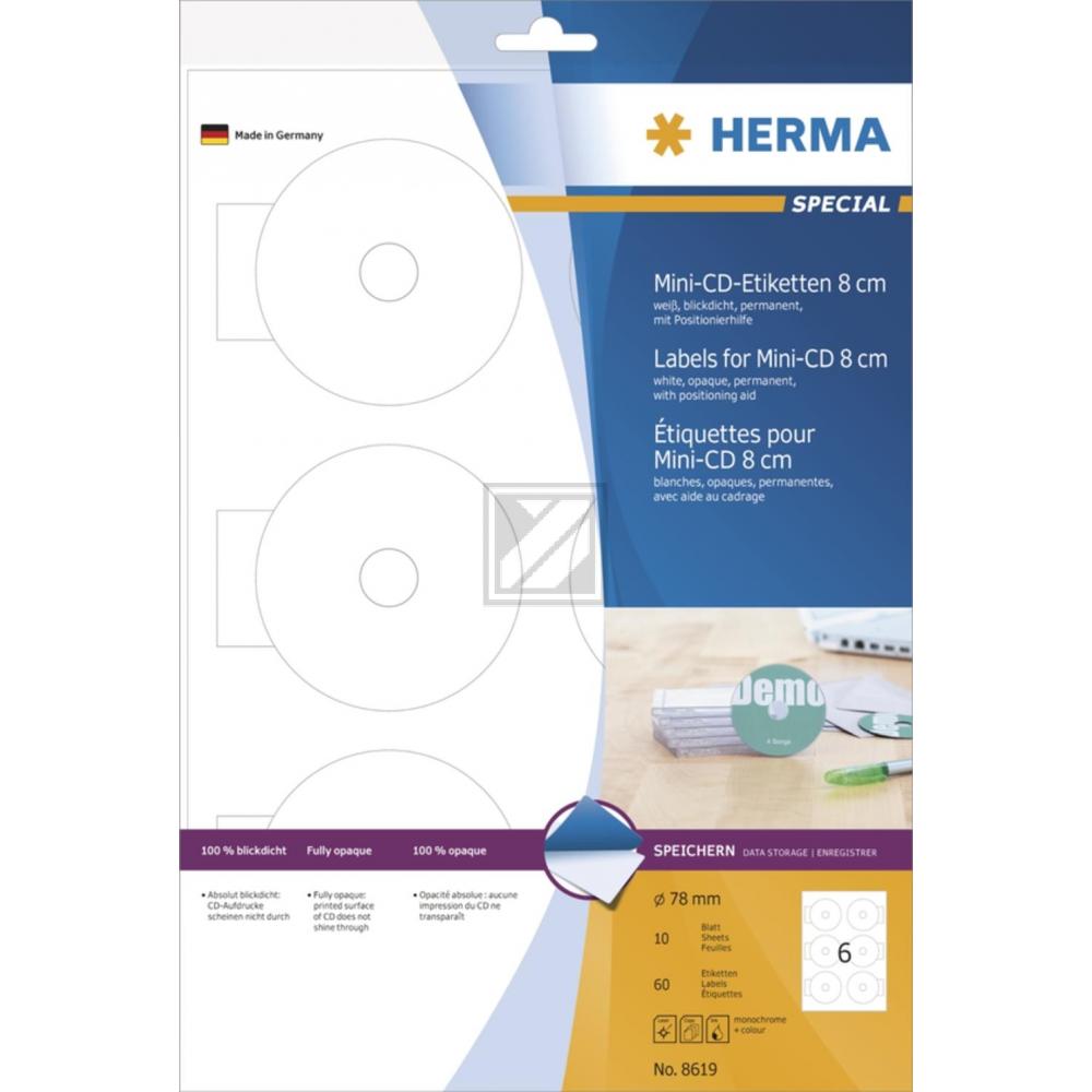 Herma CD-Etiketten Mini A4 weiß ø 78 mm Papier matt Inh.60 blickdicht