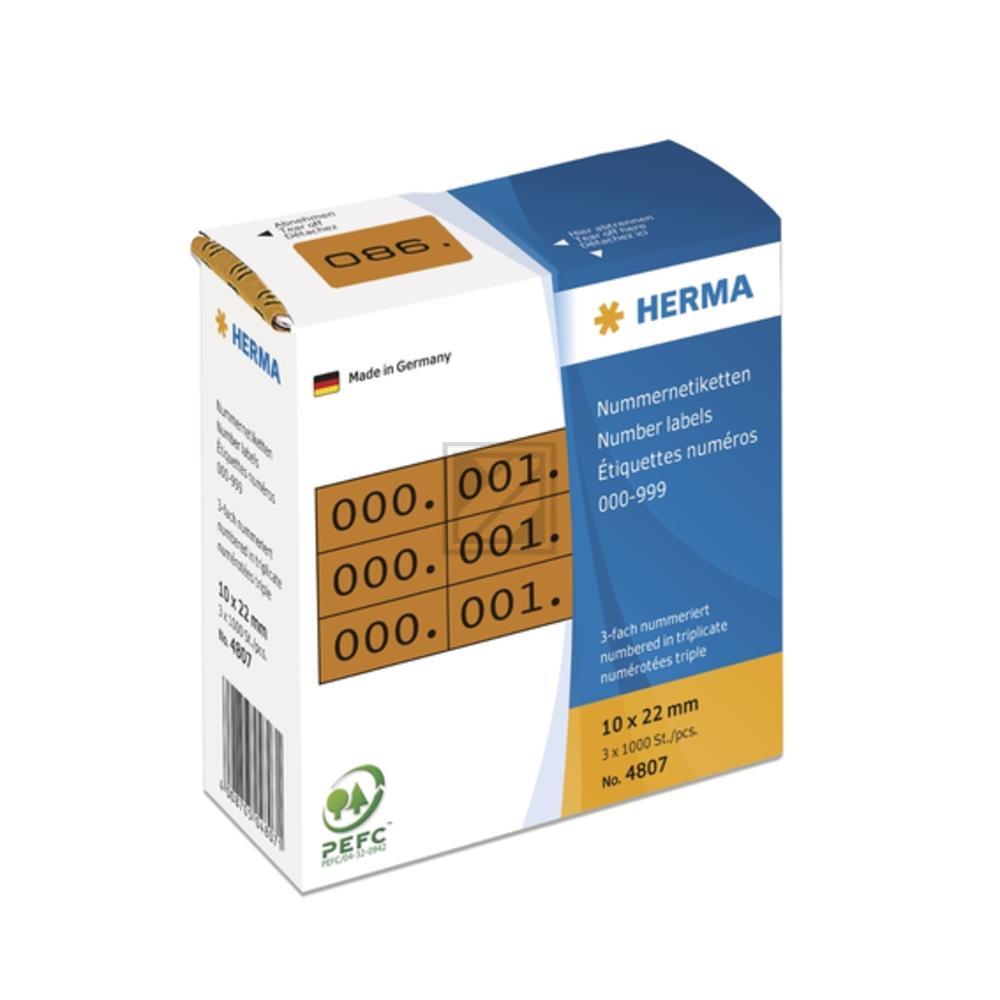 Herma Nummernetiketten 3-fach 10 x 22 mm selbstklebend braun/schwarz