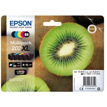Epson Tintenpatrone gelb, magenta, schwarz, schwarz photo, cyan HC (C13T02G74020, 202XL)