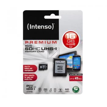 INTENSO MICRO SD SPEICHERKARTE UHSI 16GB 3423470 Klasse 10 mit Adapter