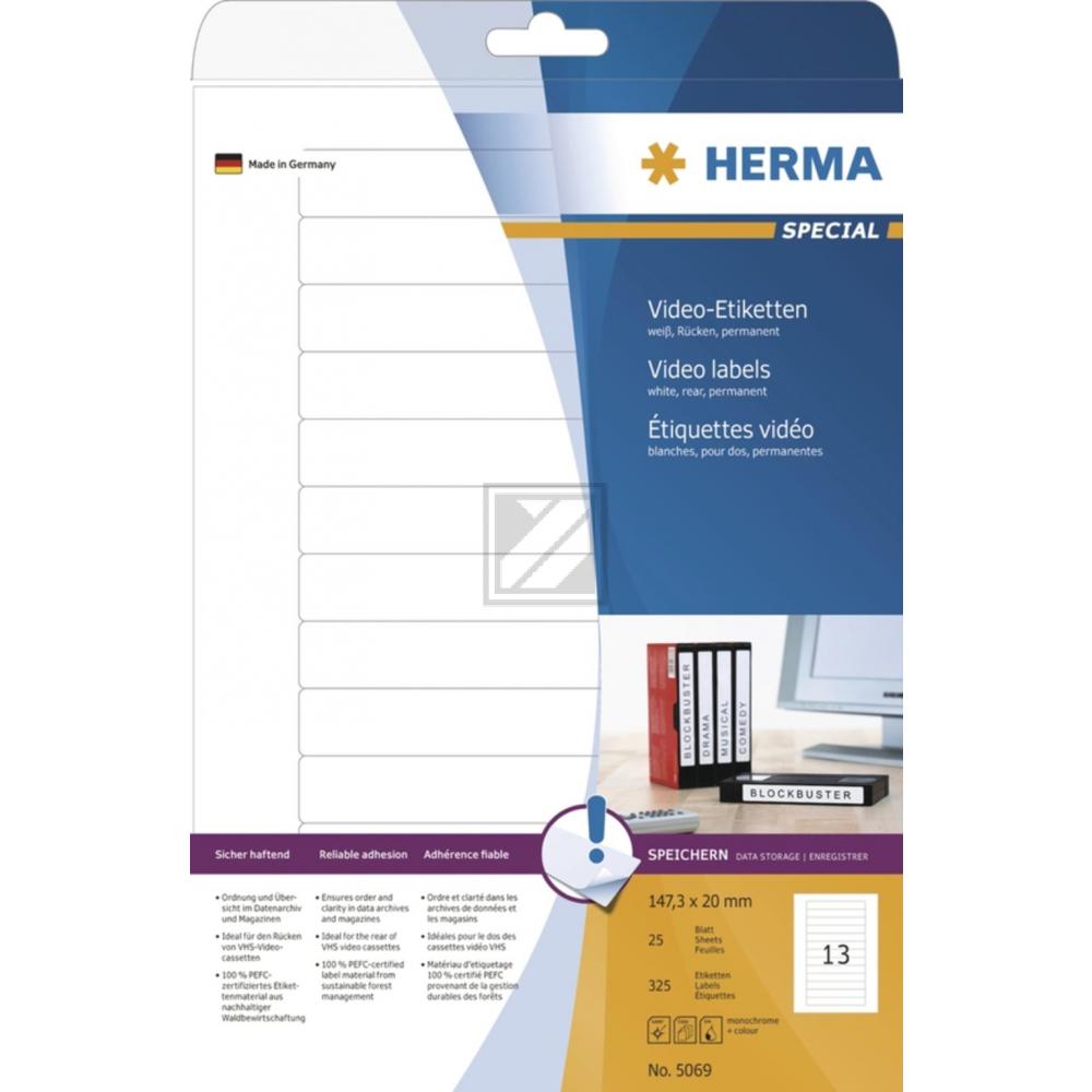 Herma Video-Etiketten A4 weiß 147,3 x 20 mm Papier matt Inh.325