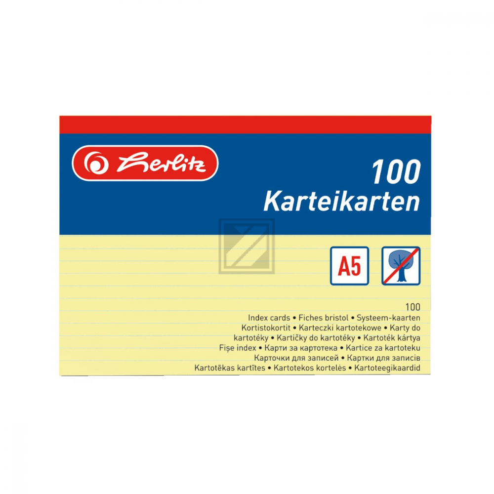 Herlitz Karteikarten A5 gelb liniert Inh.100 (01150515)