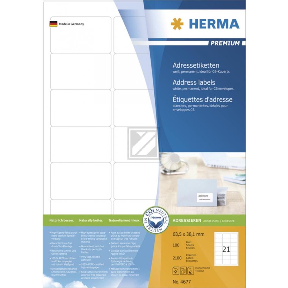 Herma Etiketten A4 weiß 63,5 x 38,1 mm Papier matt Inh.2100