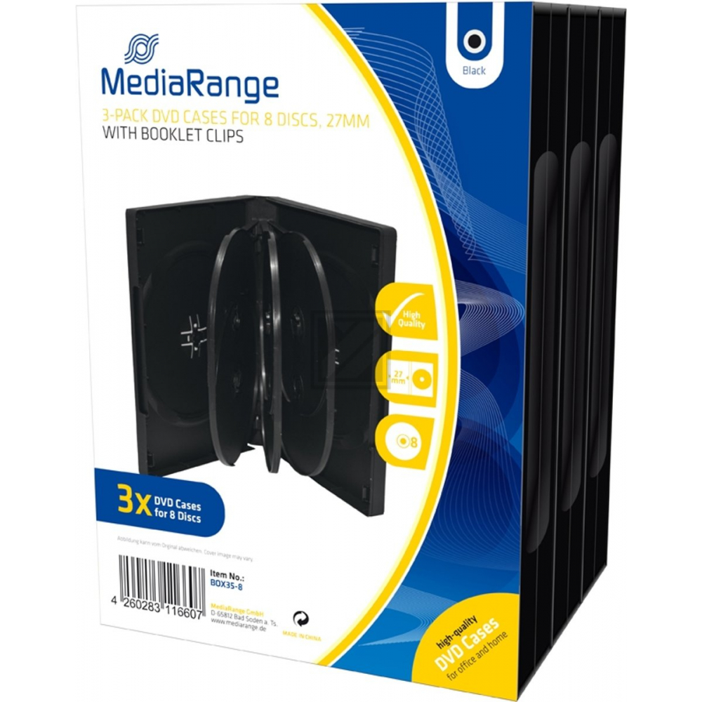 MEDIARANGE DVD CASE FUER 8STUECK (3) BOX35-8 schwarz 27mm