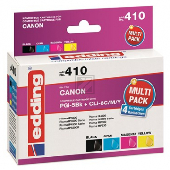 Edding Tintenpatrone gelb, magenta, schwarz, cyan (EDD-410, 410) ersetzt CLI-8C, CLI-8M, CLI-8Y, PGI-5PGBK