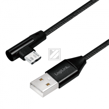 LogiLink USB Kabel, USB 2.0 zu micro-USB gewinkelter Stecker 1 m, schwarz
