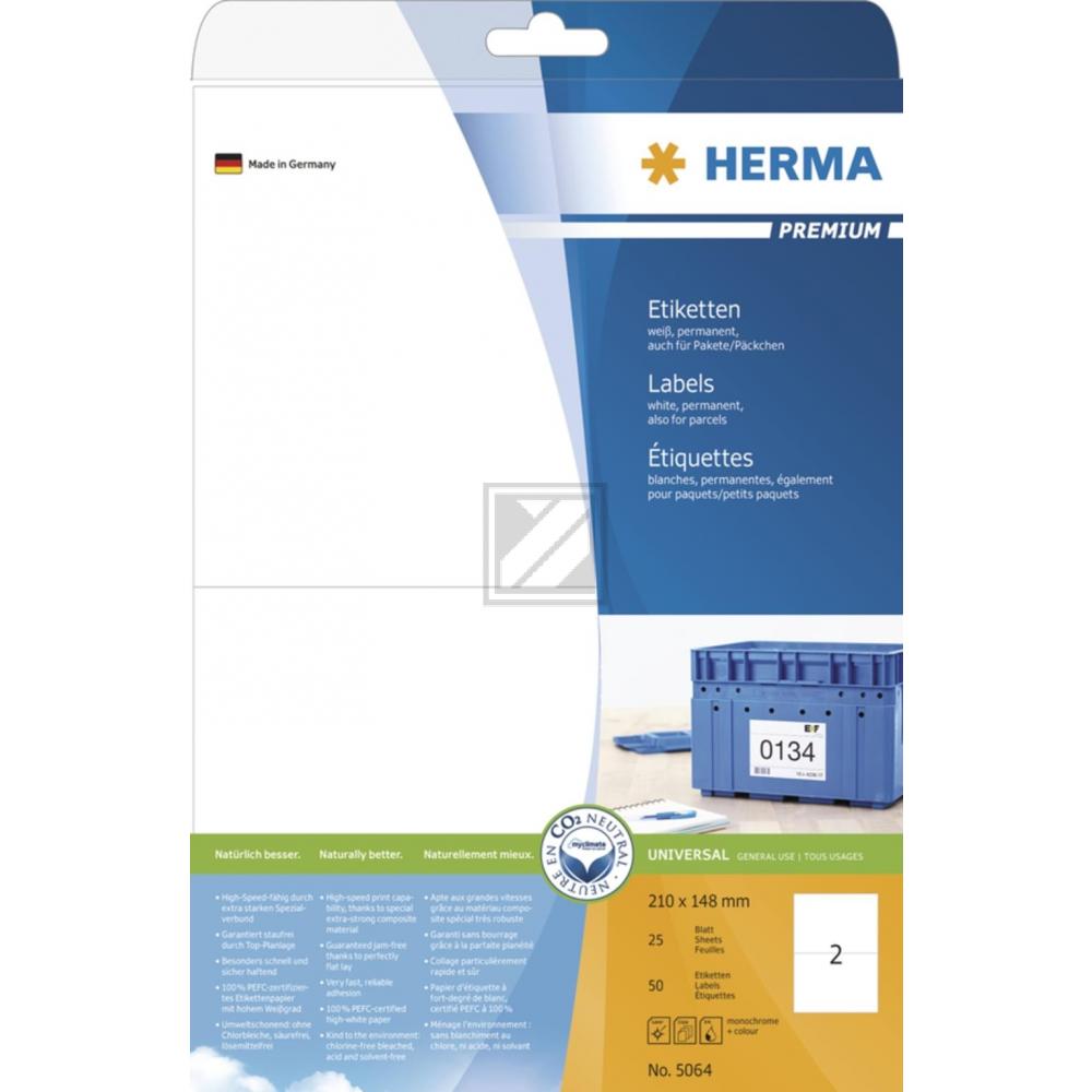 Herma Etiketten A4 weiß 210 x 148 mm Papier matt Inh.50 Premium