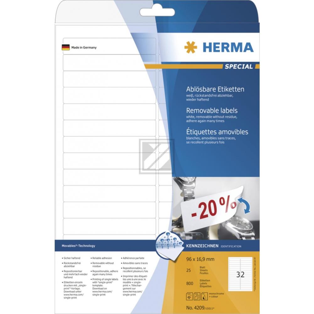 Herma Etiketten A4 weiß 96 x 16,9 mm Papier ablösbar Inh.800